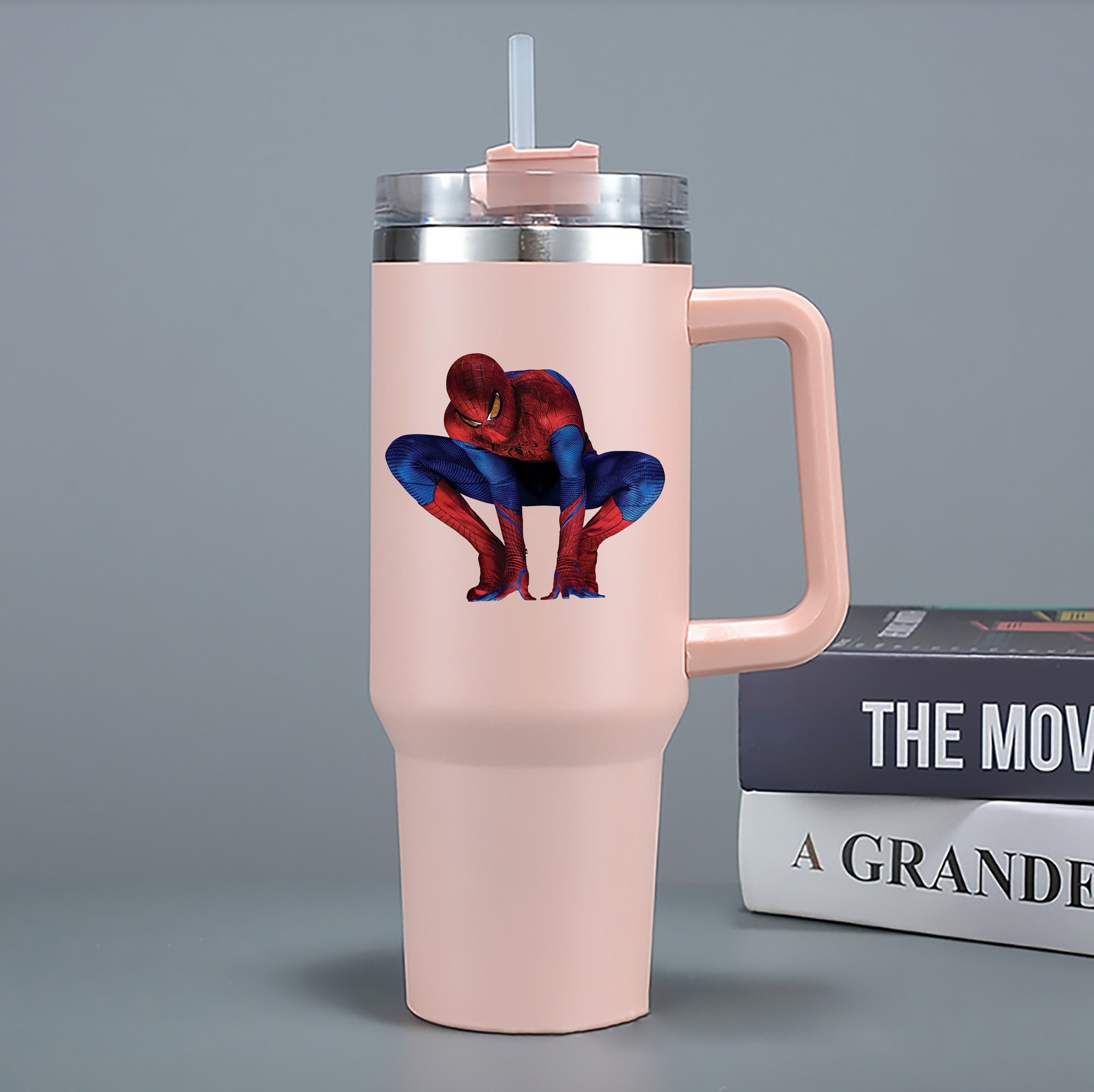 （画像用） Spider Man スパイダーマン 1200mL車用タンブラー - クリスタルステッカー（プラスチックストロー付き）